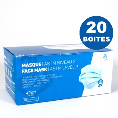 Masques de procédure bleus ASTM2100 (medical) 20 boites